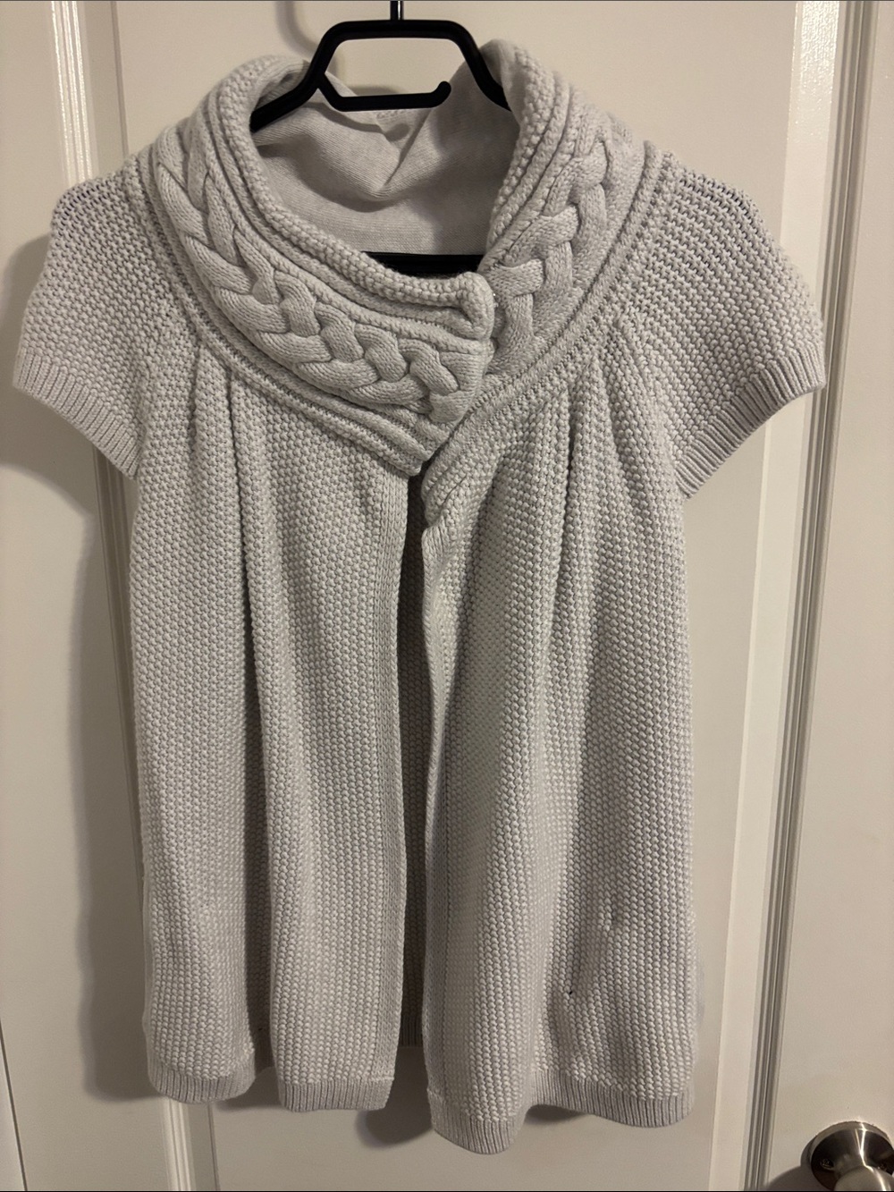 A/X Armani Exchange Light Gray Cable Collar Short Sleeve Knit Cardigan